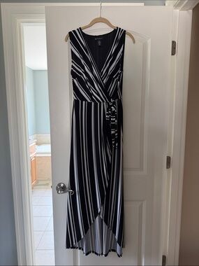 INC International Concepts Black and White Striped High-Low Wrap Dress